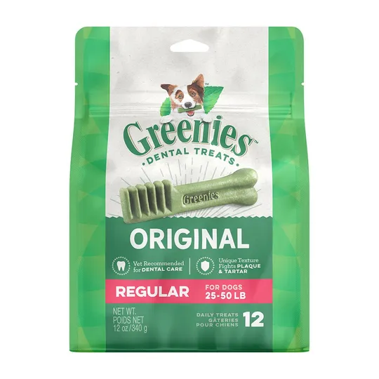 Greenie Canine Dental Treat Original 12 oz Pak Regular - 12/Bag