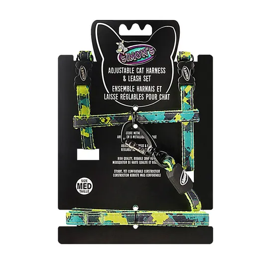 Lead And Harness Combo Feline Simons Nylon Adjustable - Multi Color
