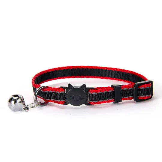 Collar Feline Simon's Nylon Snag Free Breakaway Adjustable - Reflective Red