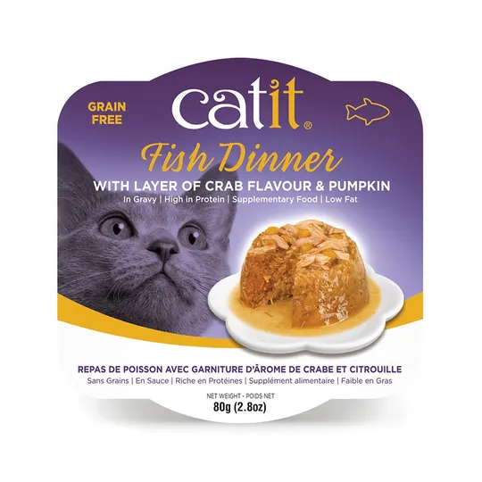 Catit Fish Dinner with Crab Flavour & Pumpkin - 6 X 80 g/2.8 oz