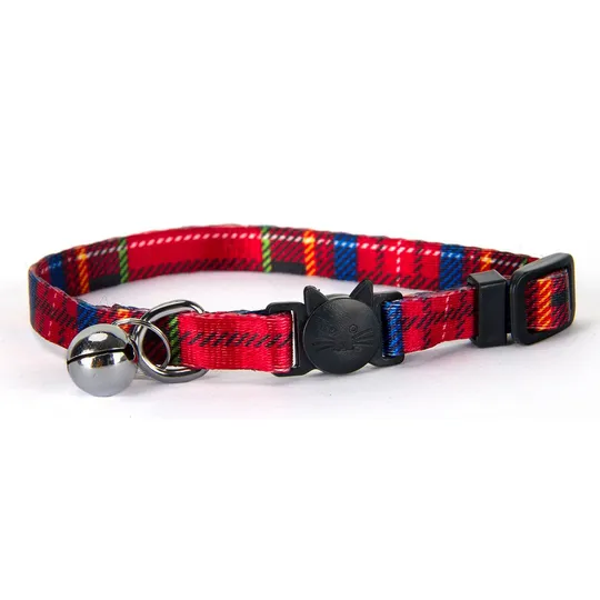 Collar Feline Simon's Nylon Snag Free Breakaway Adjustable - Plaid Red