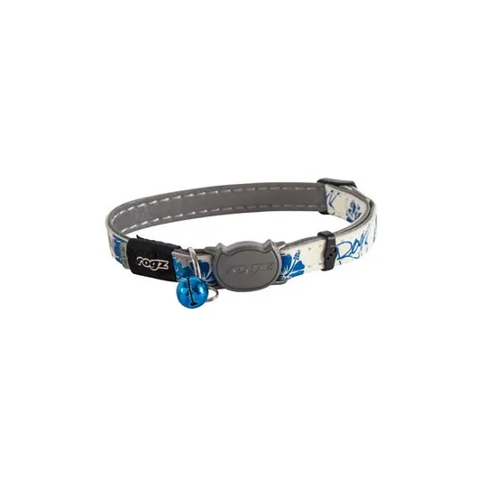 Collar Rogz Break Away Glowcat Adjustable Beige with Blue Flowers- 3/8in X 8-12in
