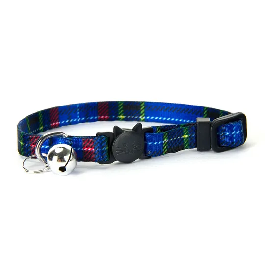 Collar Feline Simon's Nylon Snag Free Breakaway Adjustable - Plaid Blue