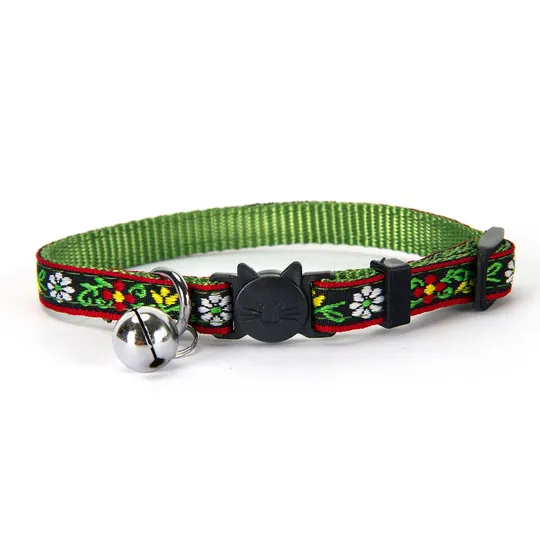 Collar Feline Simon's Nylon Snag Free Breakaway Adjustable - Flower Green