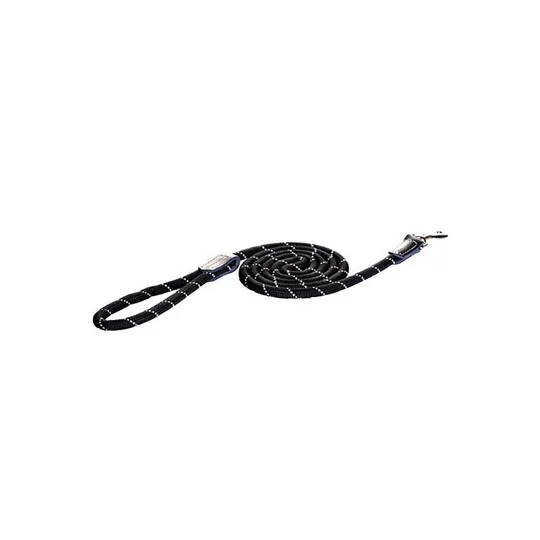 Lead Canine Rogz Rope Long Fixed Black - 3/8in X 6ft