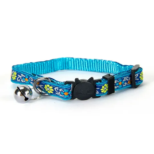 Collar Feline Simon's Nylon Snag Free Breakaway Adjustable - Flower Blue