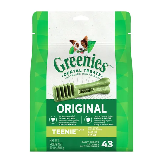 Greenie Canine Dental Treat Original 12 oz Pak Teenie - 43/Bag