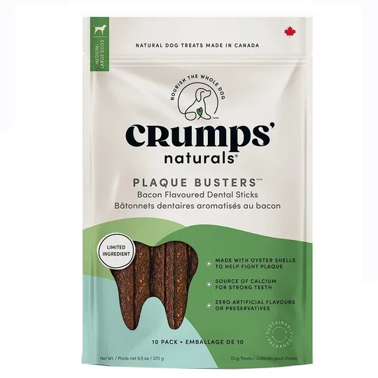 Crumps Naturals Dog Plaque Busters Bacon 7 in - 10/Pk