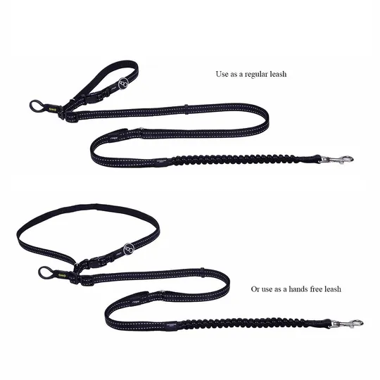 Lead Canine Rogz Utility Hands Free Black - 1in X 4.9 - 6.97ft