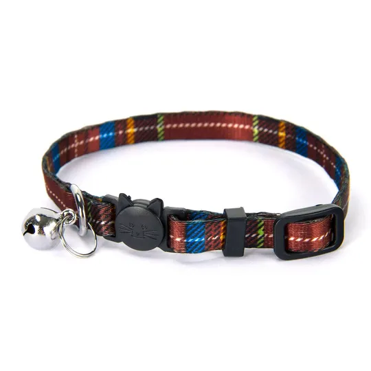 Collar Feline Simon's Nylon Snag Free Breakaway Adjustable - Plaid Bronze